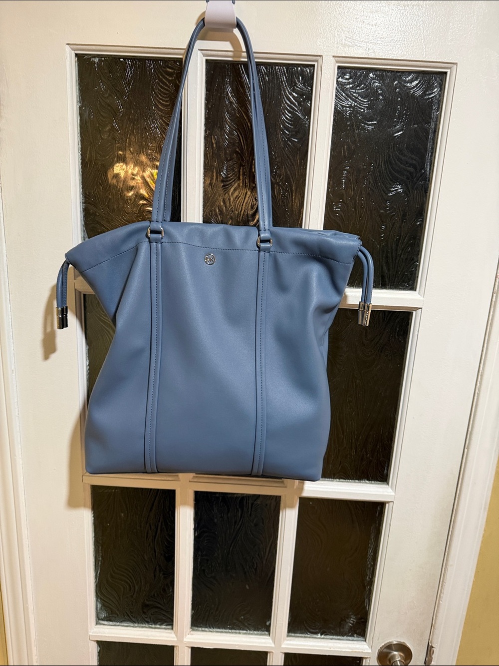 Michael Kors Sky Blue Leather Tote with Drawstring Sides